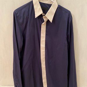 Prada navy tux or dress shirt with covered placket